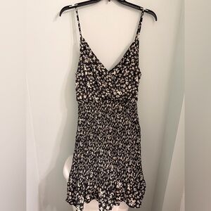 Floral Smocked Black Spaghetti-Strap Dress